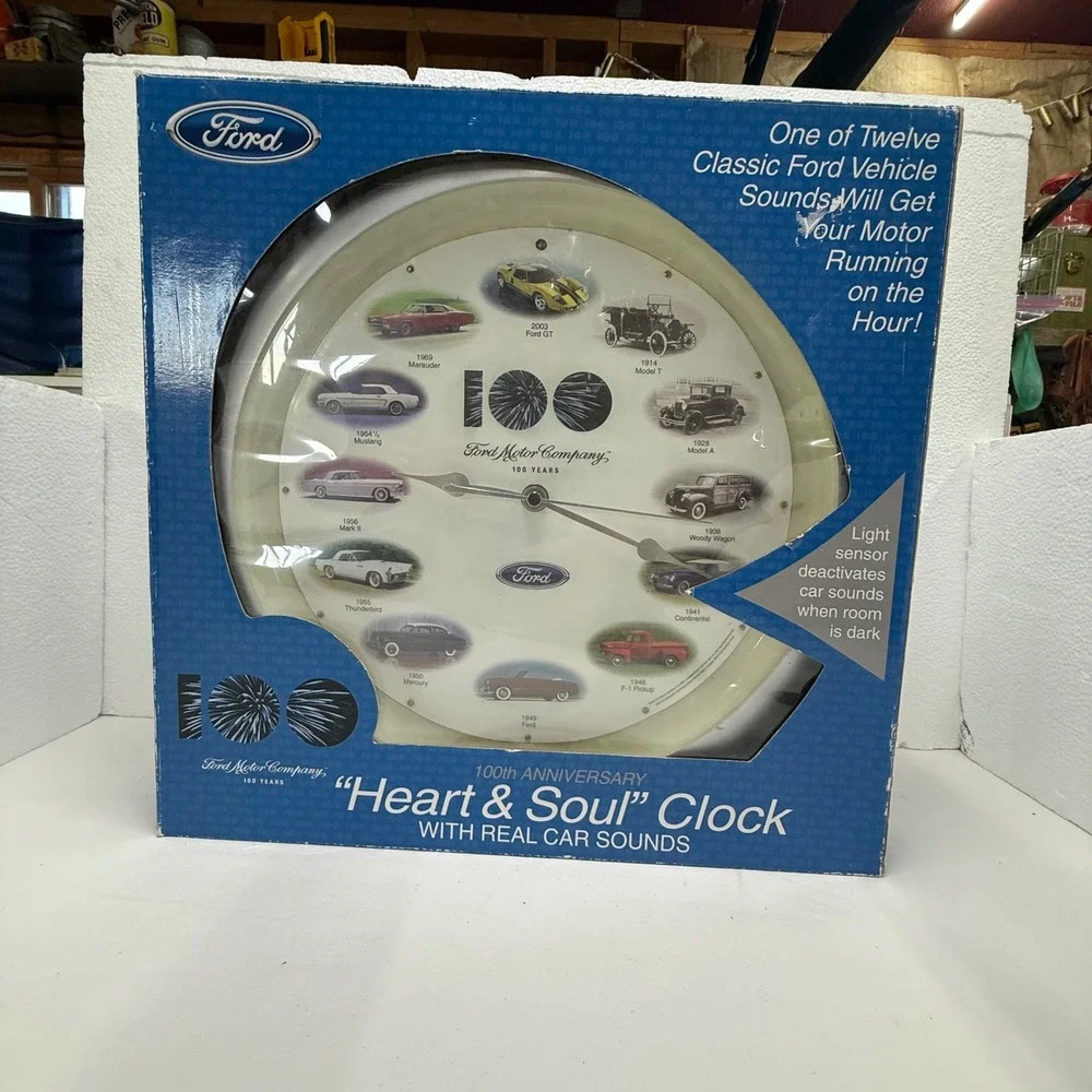 Ford Wall‎ Clock Blue 100th Anniversary Heart & Soul Real Car Sounds